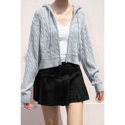 Women's Long Sleeve Knitted Crop Sweater, Zipper Front Off Shoulder Cardigan, Brandy Mandy Style Y2K Top