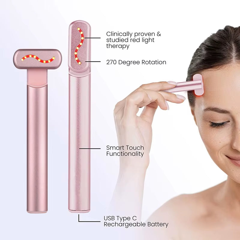 EMS Microcurrent Facial Lifting Device with Red Light Therapy - Eye and Neck Massager for Skin Tightening and Anti-Wrinkle Care