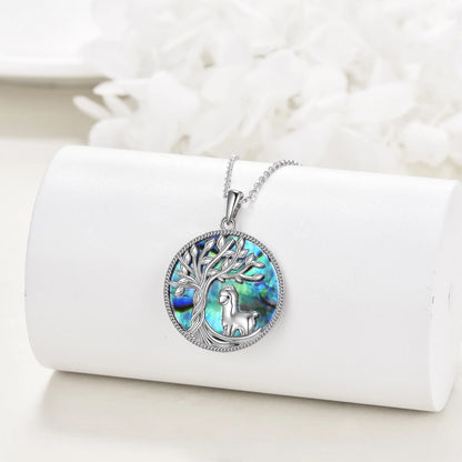 Birthday Gifts for Women Tree of Life Alpaca Necklace Sterling Silver with Abalone Shell Animal Alpaca Pendant Jewelry Graduation Gifts