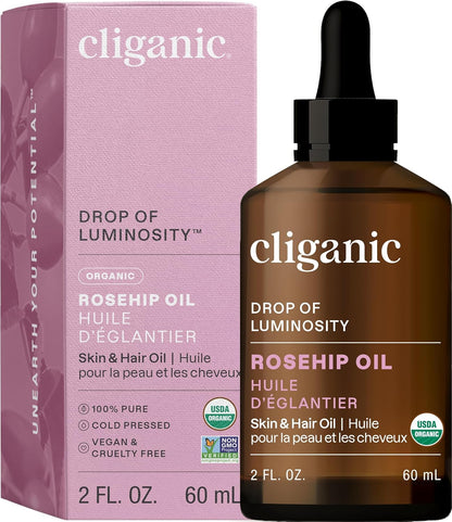 Organic Rosehip Seed Oil for Face - 100% Pure, Cold-Pressed Face Oil for Glowing Skin & Hair