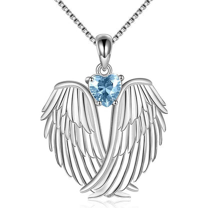 Jewelry on Clearance！Necklaces for Women Angel Wings Necklace 925 Silver Guardian Angel Wings Pendant Birthstone Necklace for Women Jewelry Gifts