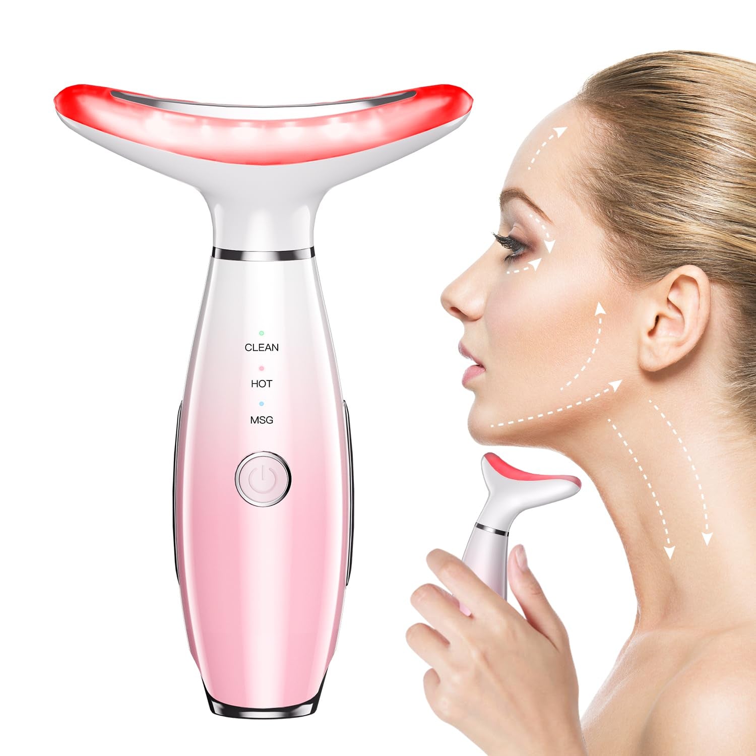 7-Color Thermal Vibration Facial Massager and Neck Tool for At-Home Skin Care (White)