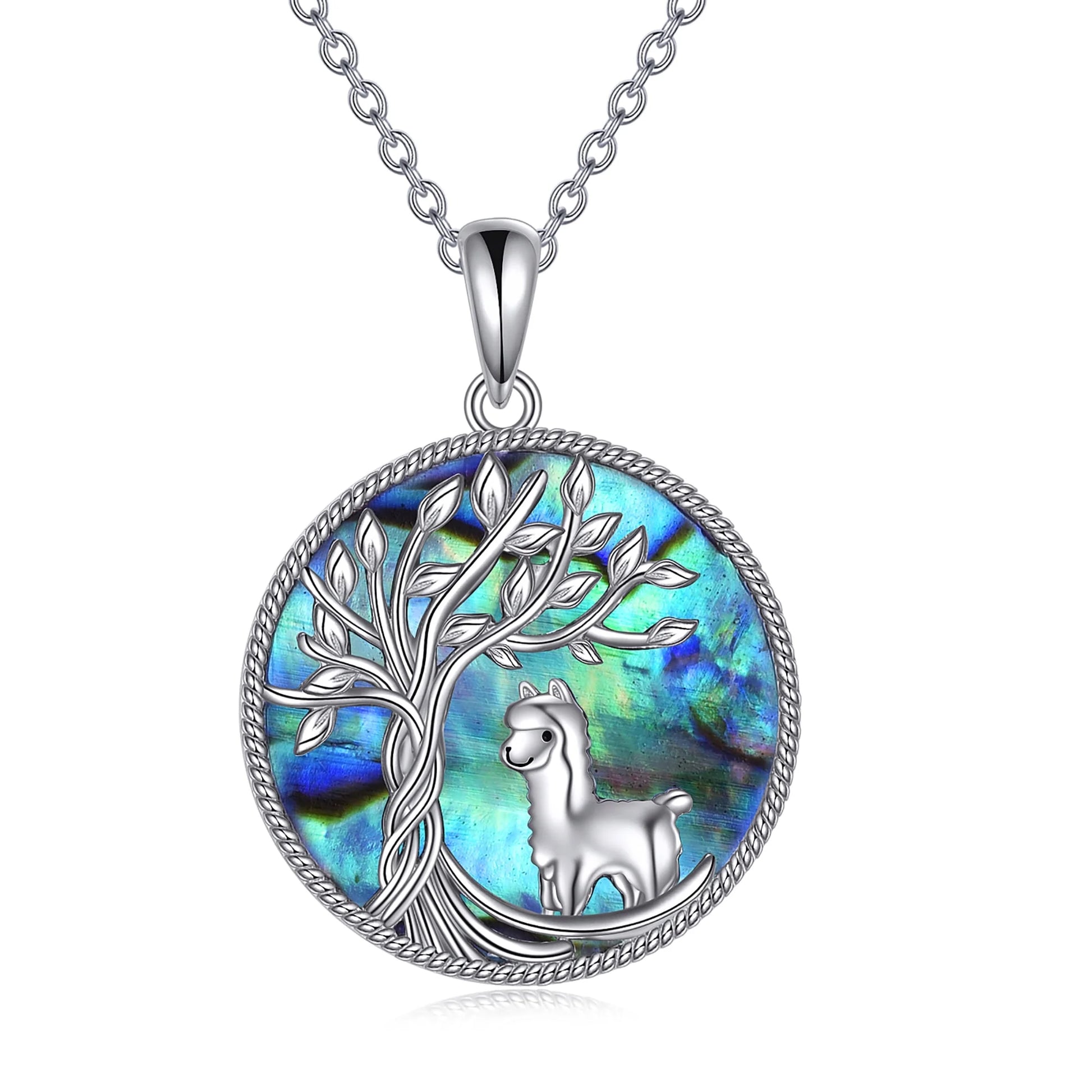 Birthday Gifts for Women Tree of Life Alpaca Necklace Sterling Silver with Abalone Shell Animal Alpaca Pendant Jewelry Graduation Gifts
