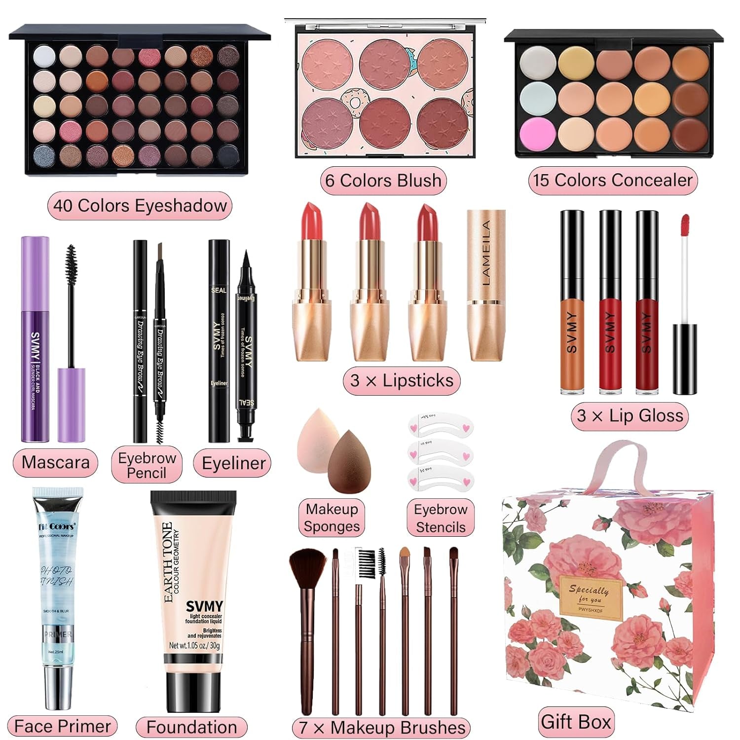 Professional Makeup Set for Women and Teen Girls - Comprehensive Kit with Eyeshadow Palette, Lip Gloss, and Face & Eye Makeup Essentials