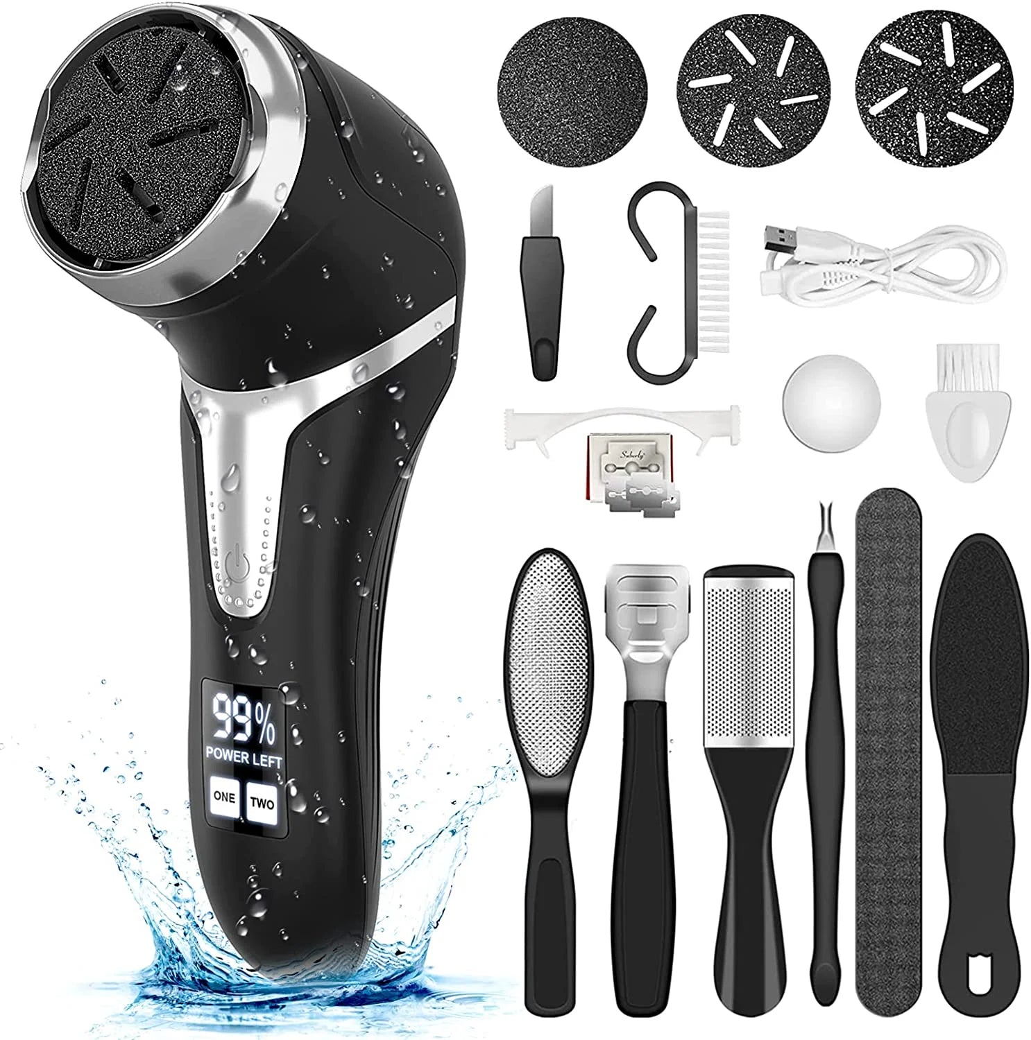 Professional Electric Callus Remover for Feet - Portable Rechargeable Pedicure Kit with Waterproof Foot File, 3 Interchangeable Heads, and LCD Display