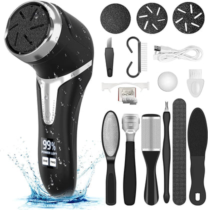 Professional Electric Callus Remover for Feet - Portable Rechargeable Pedicure Kit with Waterproof Foot File, 3 Interchangeable Heads, and LCD Display