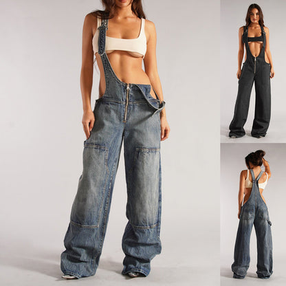 This Y2K Zipper Denim Overall is a popular item on many shopping platforms, characterized by its loose, wide-leg fit, zipper details, and streetwear style