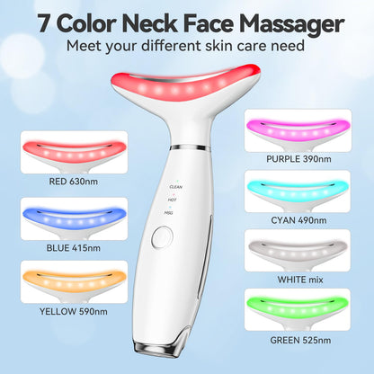 7-Color Thermal Vibration Facial Massager and Neck Tool for At-Home Skin Care (White)