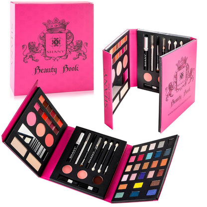 Glamour Girl Makeup Collection: Comprehensive Eyeshadow Palette Featuring Blushes, Lipsticks, Lip Gloss, Mirror, Applicators, and Elegant Gift Packaging