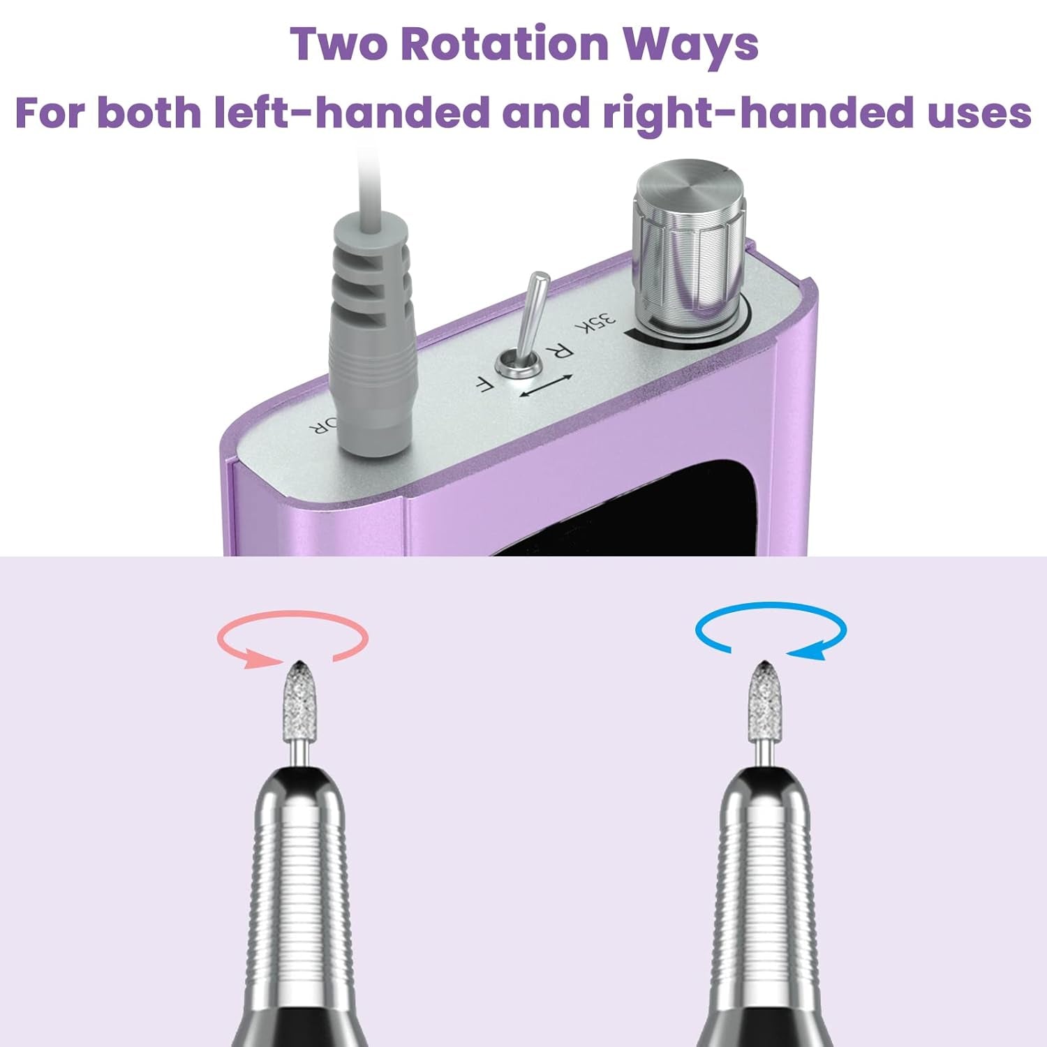  Professional 35000 RPM Rechargeable Nail Drill - High Torque Purple file for Acrylic & Gel Nails