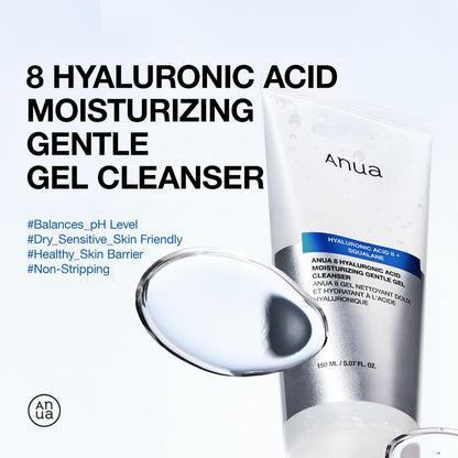 Moisturizing Gentle Gel Cleanser with Hyaluronic Acid, Squalane, and Ceramide - pH Balanced Foaming Facial Cleanser for Daily Hydration (150ml / 5.07 fl oz)