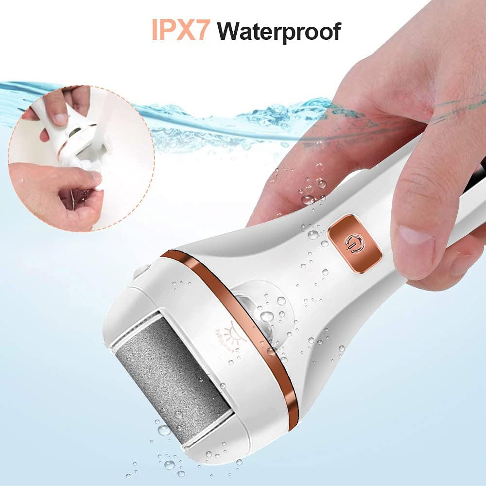 Rechargeable Electric Foot File and Callus Remover Set with Three Roller Heads and Dual Speed Settings for Optimal Pedicure and Foot Care