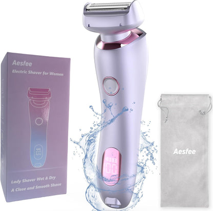 Women's Electric Shaver for Legs and Body - Waterproof Portable Hair Trimmer for Pubic, Underarm, and Bikini Areas, USB Rechargeable, Painless Design (Purple)