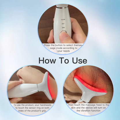7-Color Thermal Vibration Facial Massager and Neck Tool for At-Home Skin Care (White)