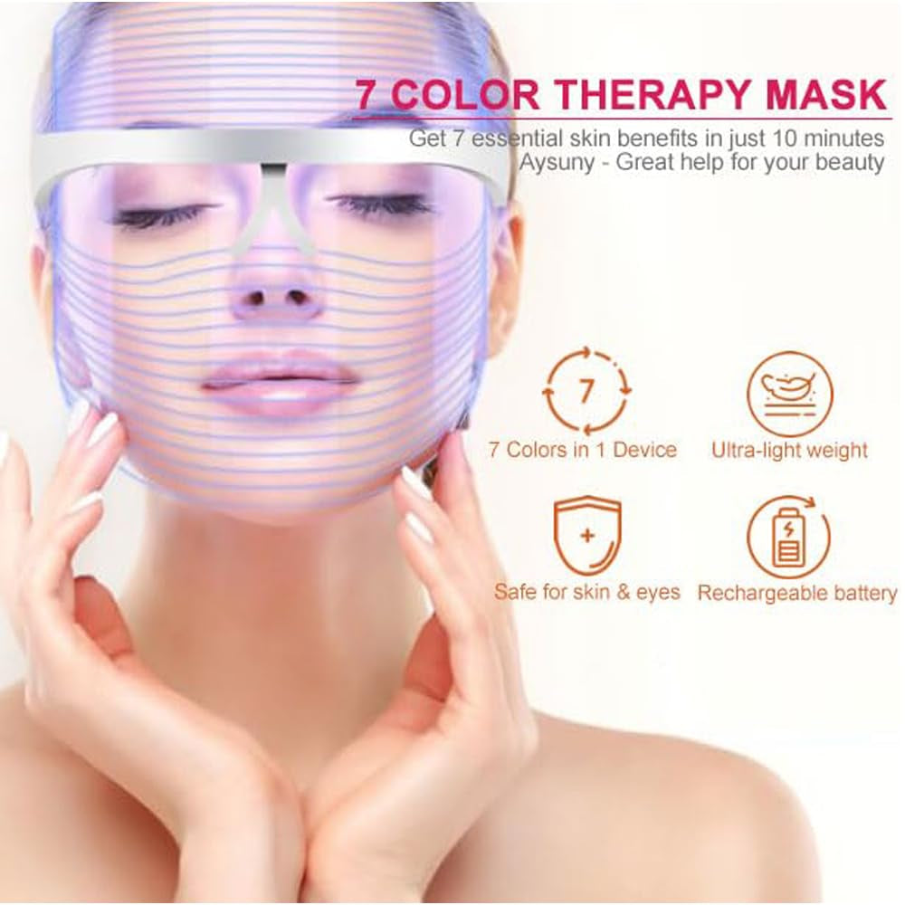LED Facial Light Therapy Mask - Advanced Portable Rechargeable Skin Treatment with 7 Color Options