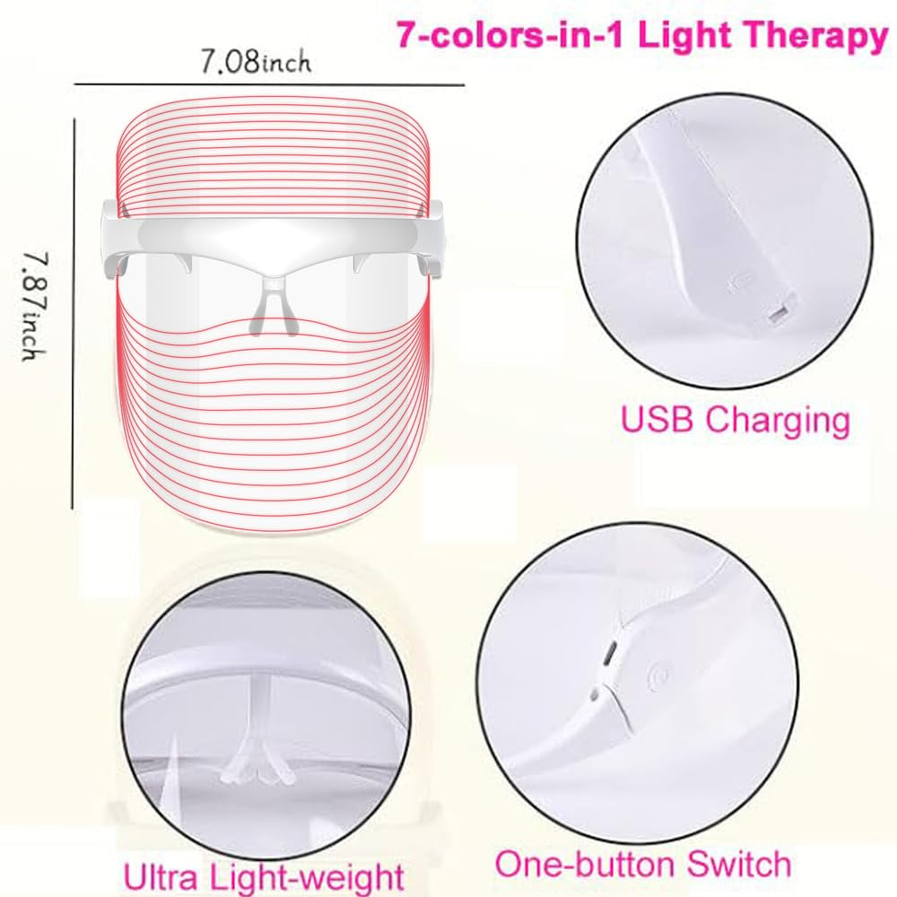 LED Facial Light Therapy Mask - Advanced Portable Rechargeable Skin Treatment with 7 Color Options