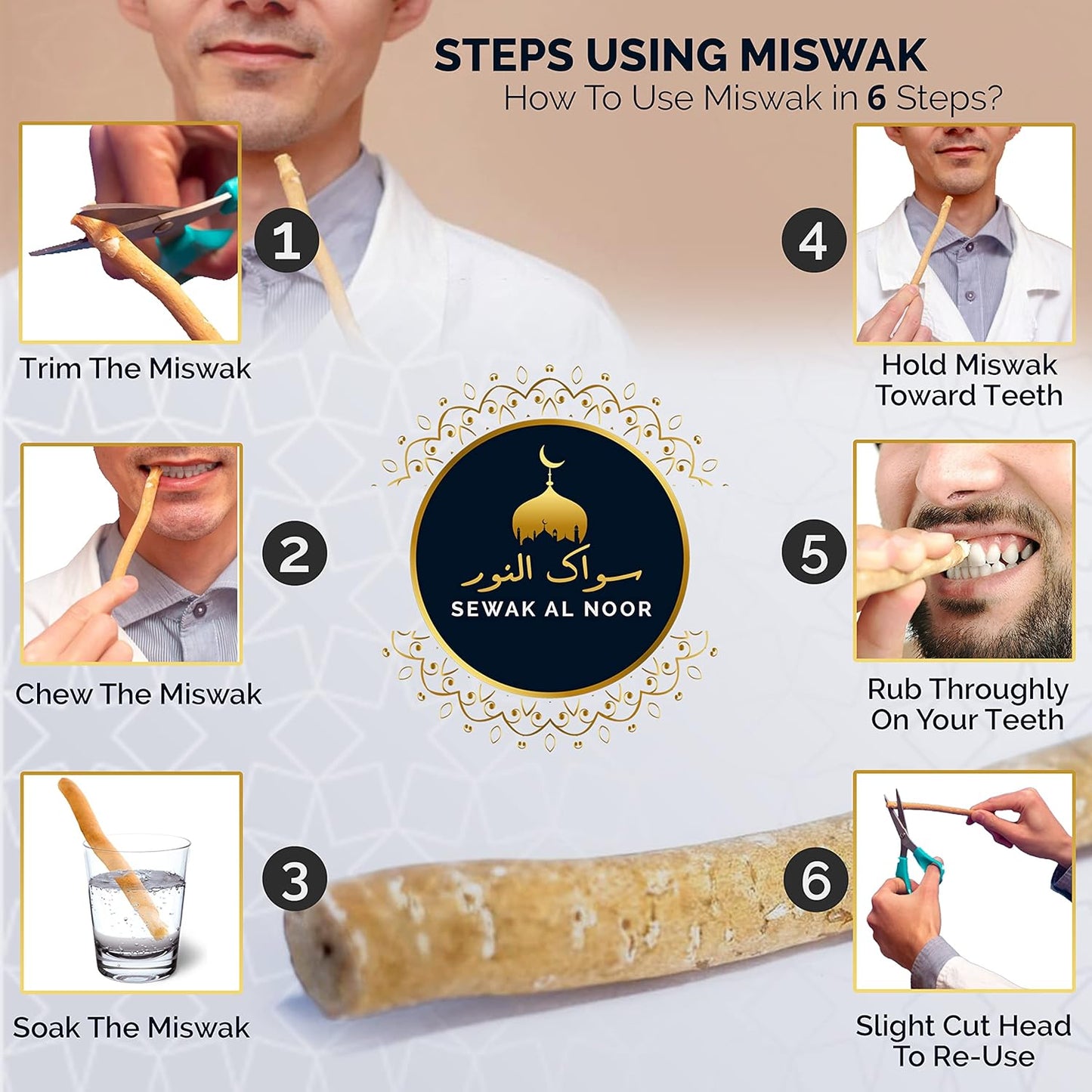 Natural Miswak Toothbrush Sticks (10-Pack) with Holder - Organic Teeth Cleaning for Oral Health & Whitening