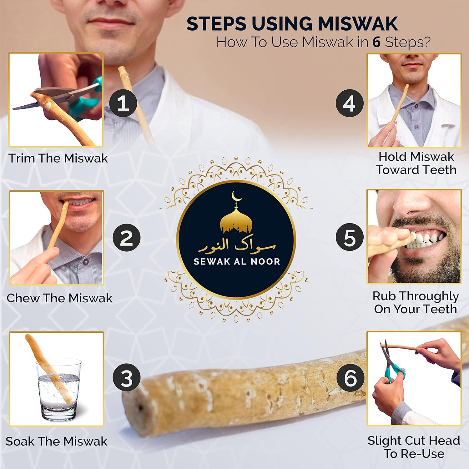 Natural Miswak Toothbrush Sticks (10-Pack) with Holder - Organic Teeth Cleaning for Oral Health & Whitening
