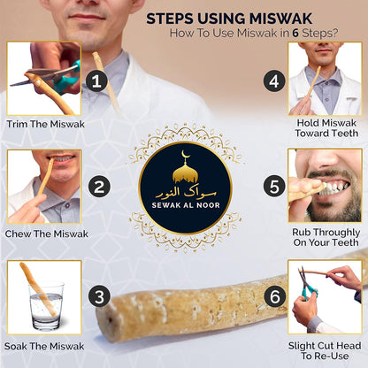 Natural Miswak Toothbrush Sticks (10-Pack) with Holder - Organic Teeth Cleaning for Oral Health & Whitening