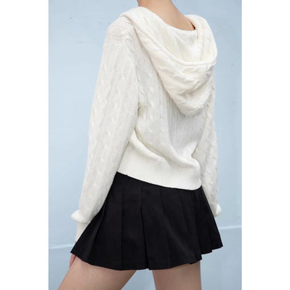 Women's Long Sleeve Knitted Crop Sweater, Zipper Front Off Shoulder Cardigan, Brandy Mandy Style Y2K Top