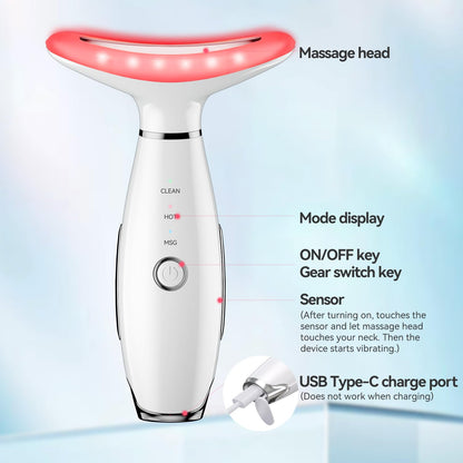 7-Color Thermal Vibration Facial Massager and Neck Tool for At-Home Skin Care (White)