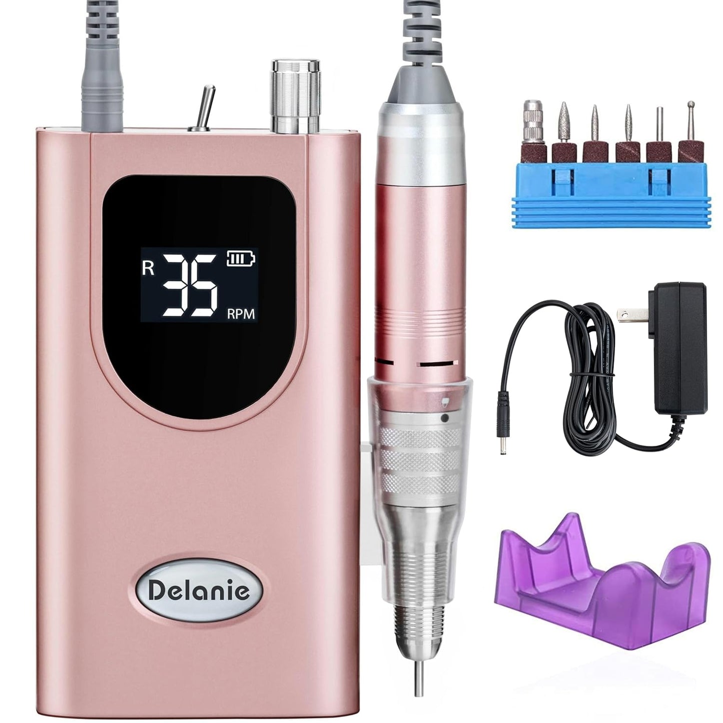  Professional 35000 RPM Rechargeable Nail Drill - High Torque Purple file for Acrylic & Gel Nails