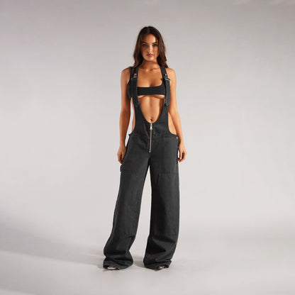 This Y2K Zipper Denim Overall is a popular item on many shopping platforms, characterized by its loose, wide-leg fit, zipper details, and streetwear style