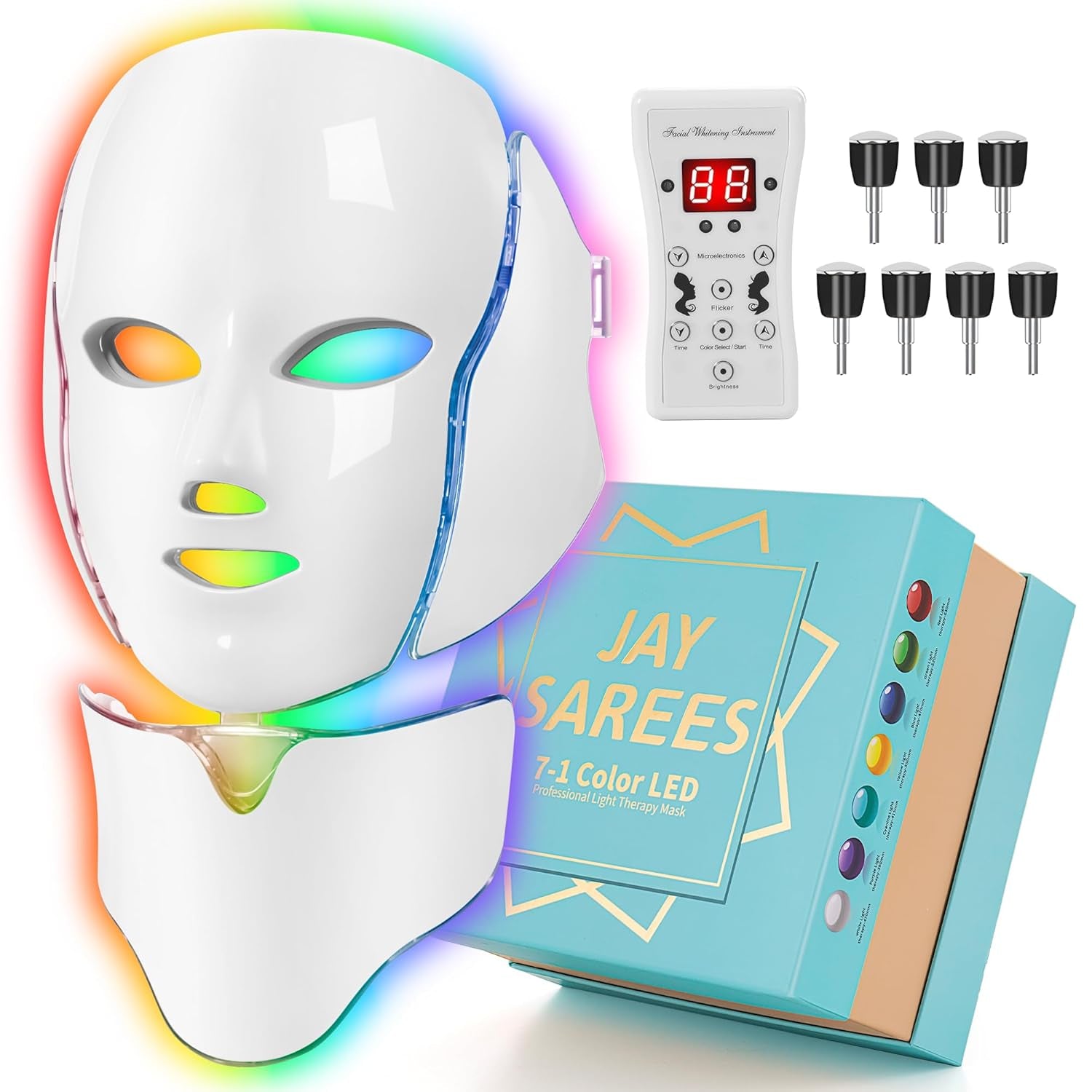 Professional LED Face Mask for Red Light Therapy - 7-in-1 Color Options for Advanced Facial Skin Care (White)