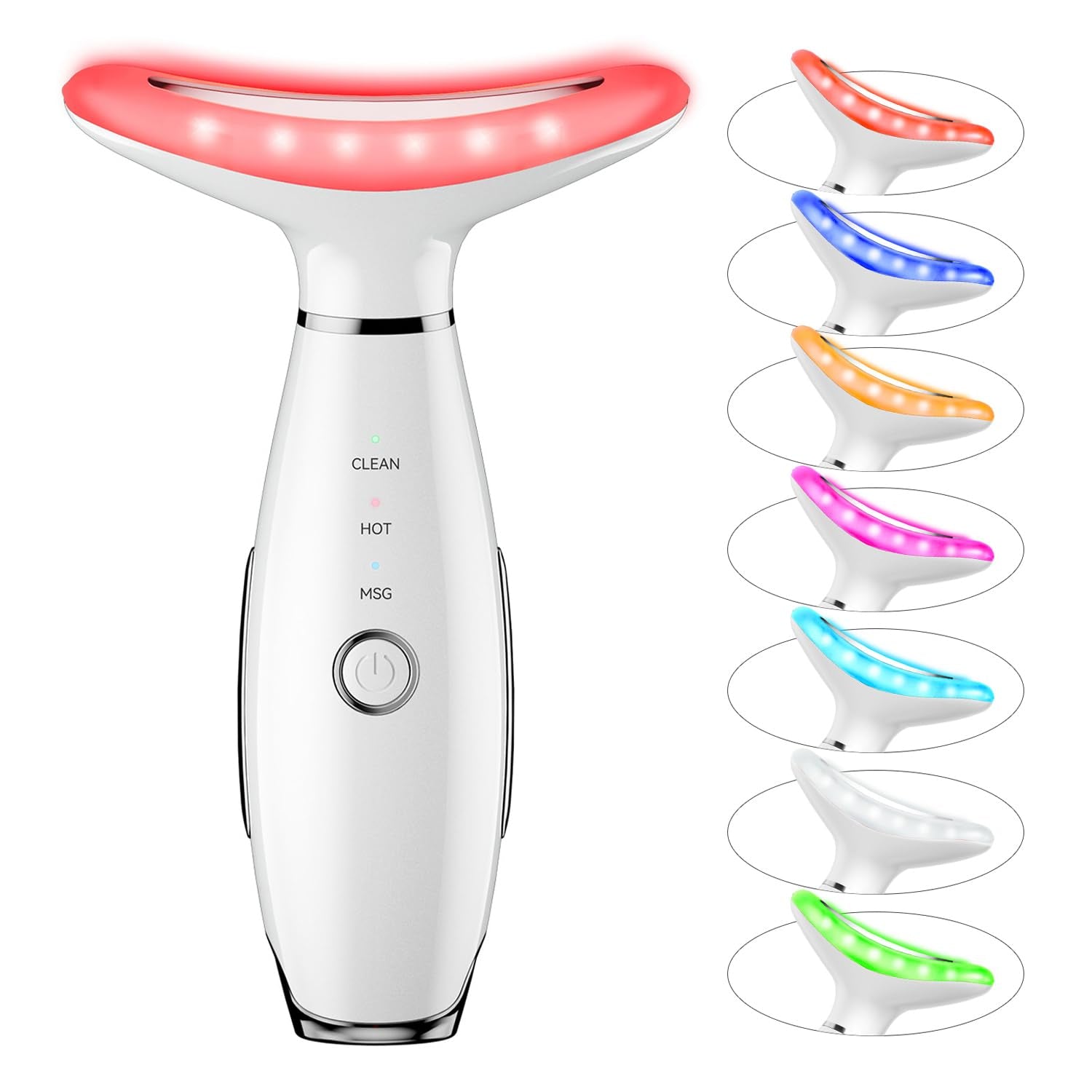 7-Color Thermal Vibration Facial Massager and Neck Tool for At-Home Skin Care (White)
