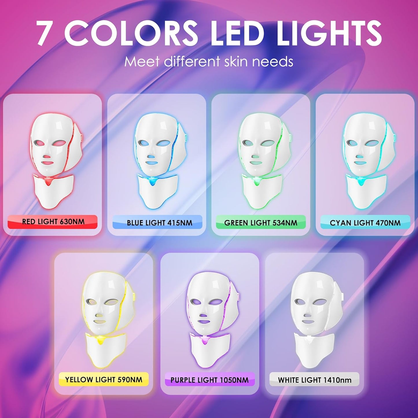Professional LED Face Mask for Red Light Therapy - 7-in-1 Color Options for Advanced Facial Skin Care (White)