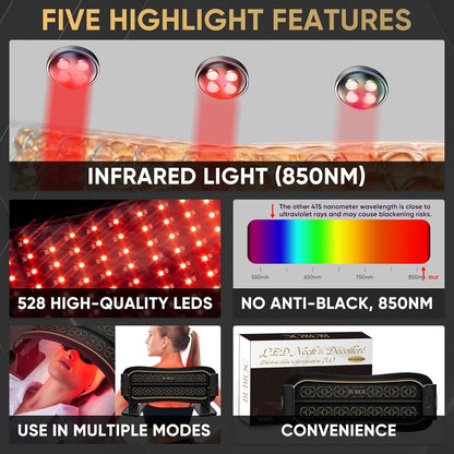 Professional Multifunctional Infrared Red Light Therapy Device for Body and Face, Near-Infrared 850nm, Cordless with Adjustable Timer (10-30 mins) for Waist, Legs, and Targeted Areas