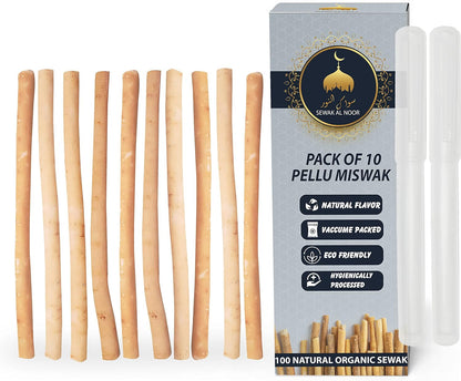 Natural Miswak Toothbrush Sticks (10-Pack) with Holder - Organic Teeth Cleaning for Oral Health & Whitening