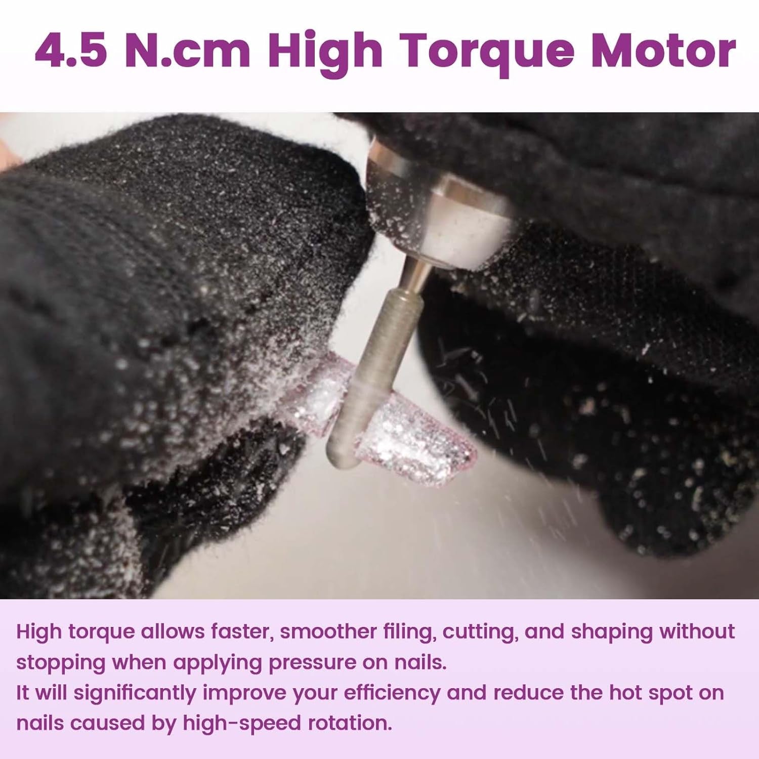  Professional 35000 RPM Rechargeable Nail Drill - High Torque Purple file for Acrylic & Gel Nails