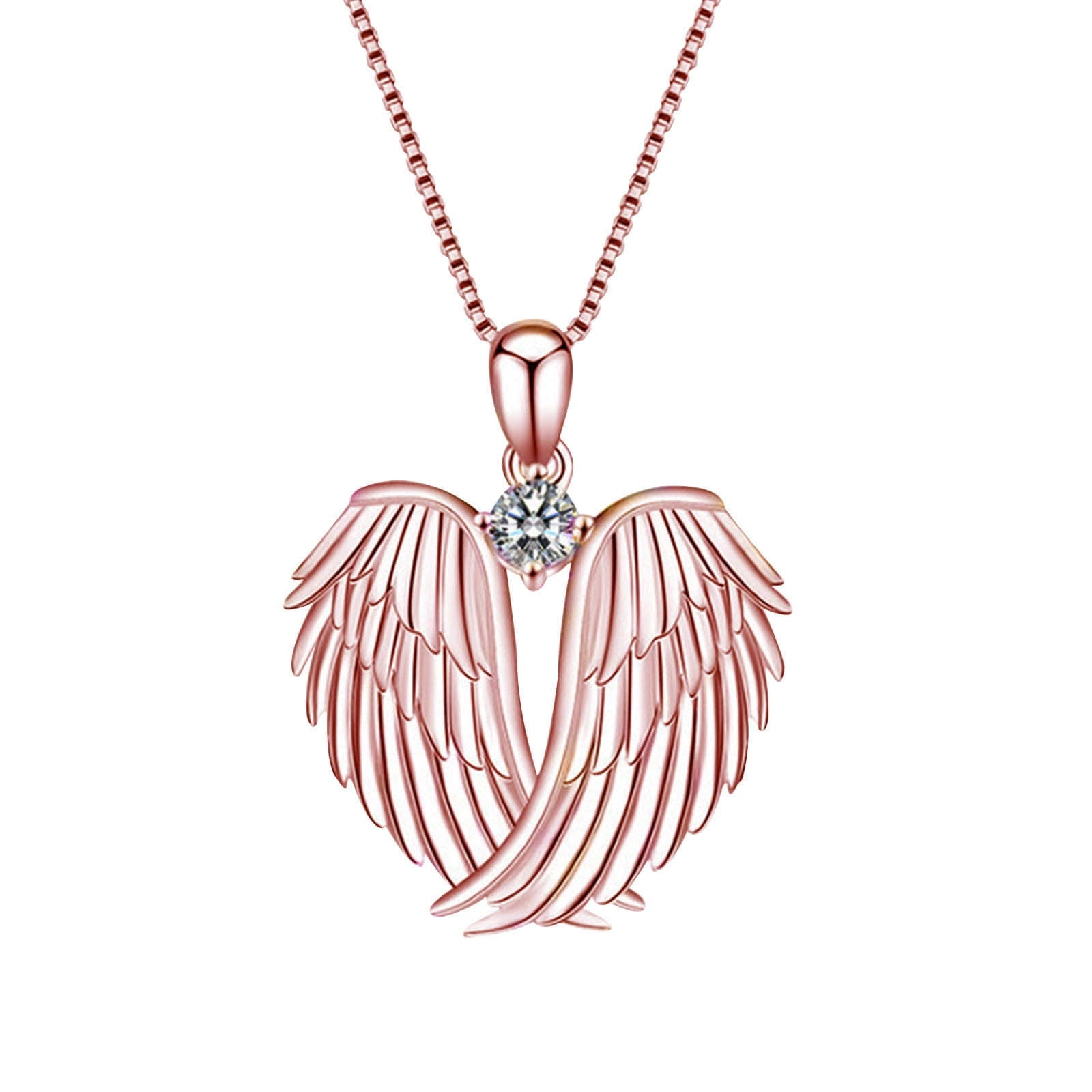 Jewelry on Clearance！Necklaces for Women Angel Wings Necklace 925 Silver Guardian Angel Wings Pendant Birthstone Necklace for Women Jewelry Gifts