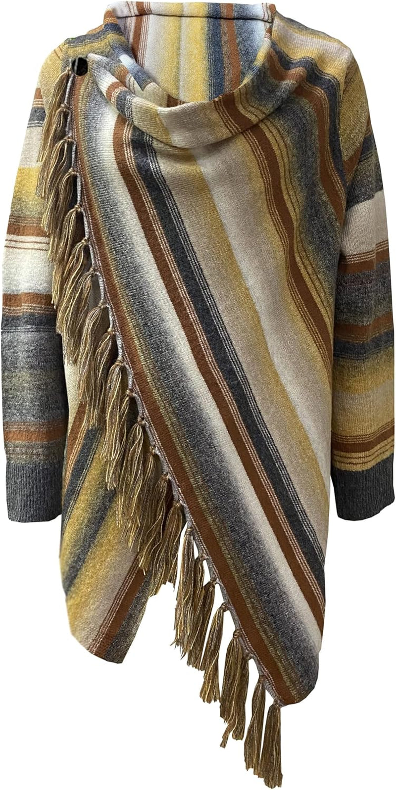 Women'S Open Front Knited Tassels Slash Loose Cardigan Crew Neck Speckled Fringe Sweater Outwear