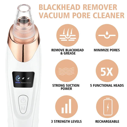 USB Electric Blackhead Removal Vacuum with Suction - Facial Pore Cleaner for Acne and Pimple Extraction