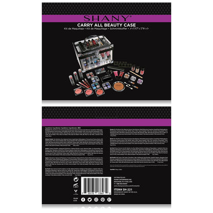 Deluxe Aluminum Makeup Train Case with Reusable Organizer and Complete Beauty Collection Featuring Eye Palettes, Blushes, Face Powders, Manicure and Pedicure Tools, and Cosmetic Brushes.