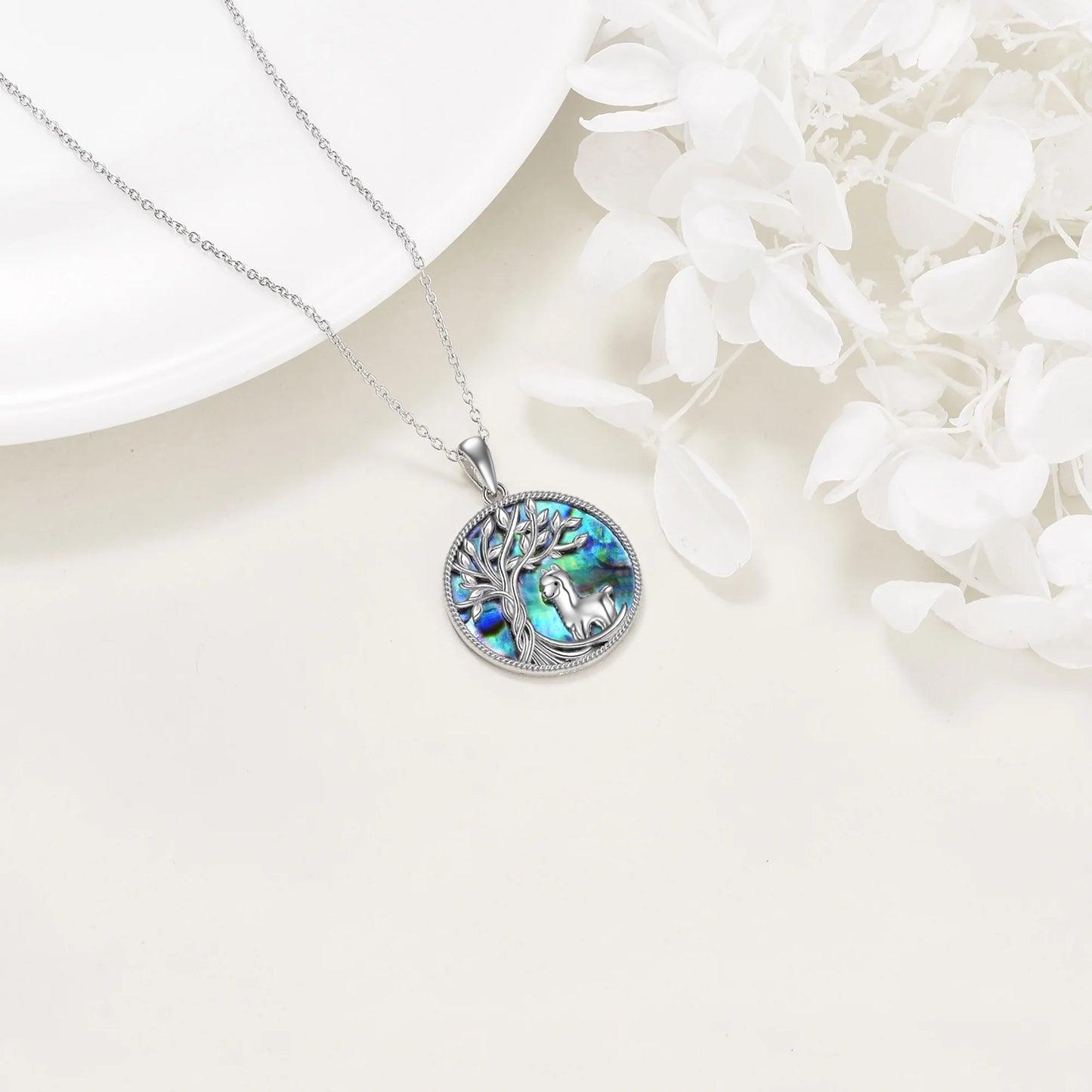 Birthday Gifts for Women Tree of Life Alpaca Necklace Sterling Silver with Abalone Shell Animal Alpaca Pendant Jewelry Graduation Gifts
