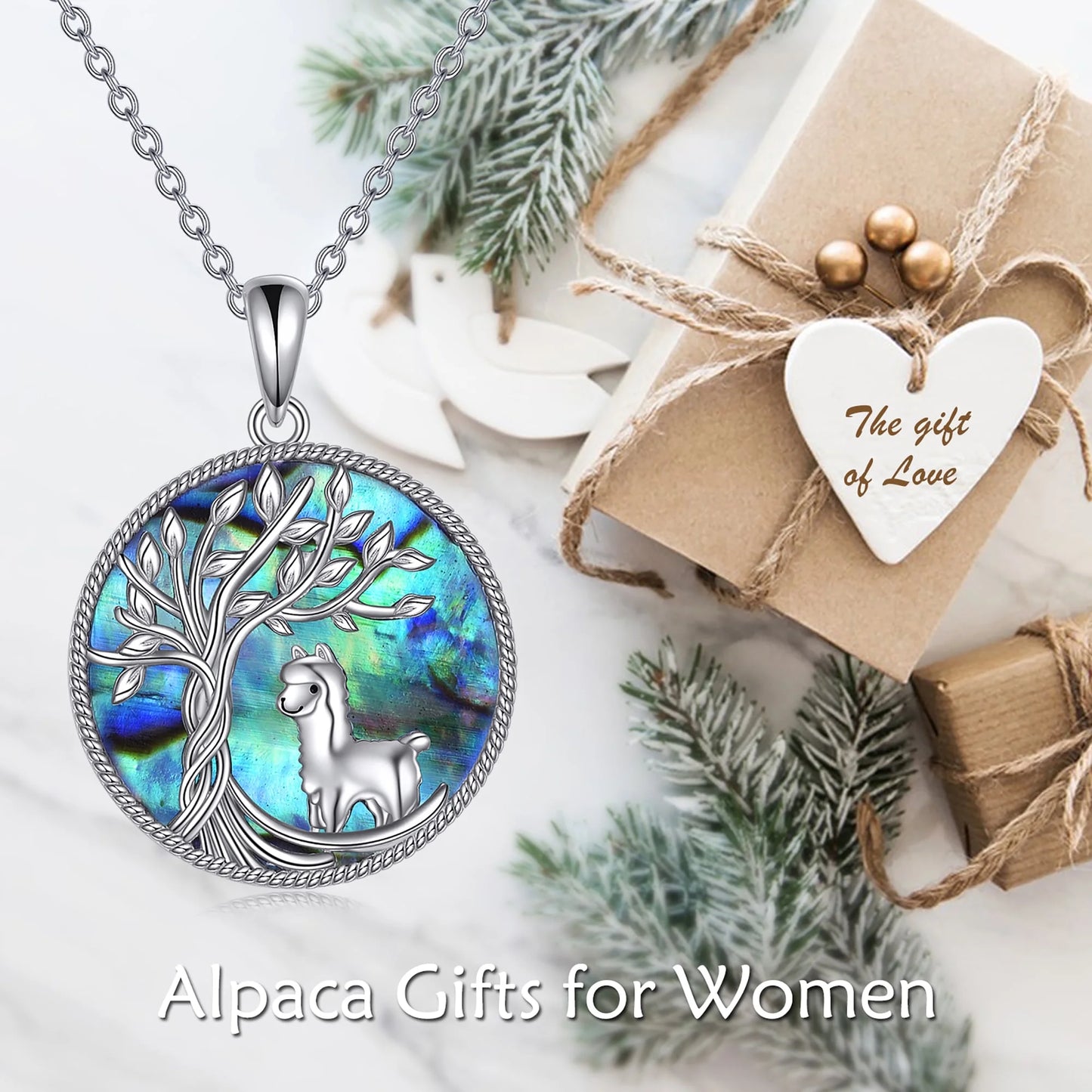 Birthday Gifts for Women Tree of Life Alpaca Necklace Sterling Silver with Abalone Shell Animal Alpaca Pendant Jewelry Graduation Gifts