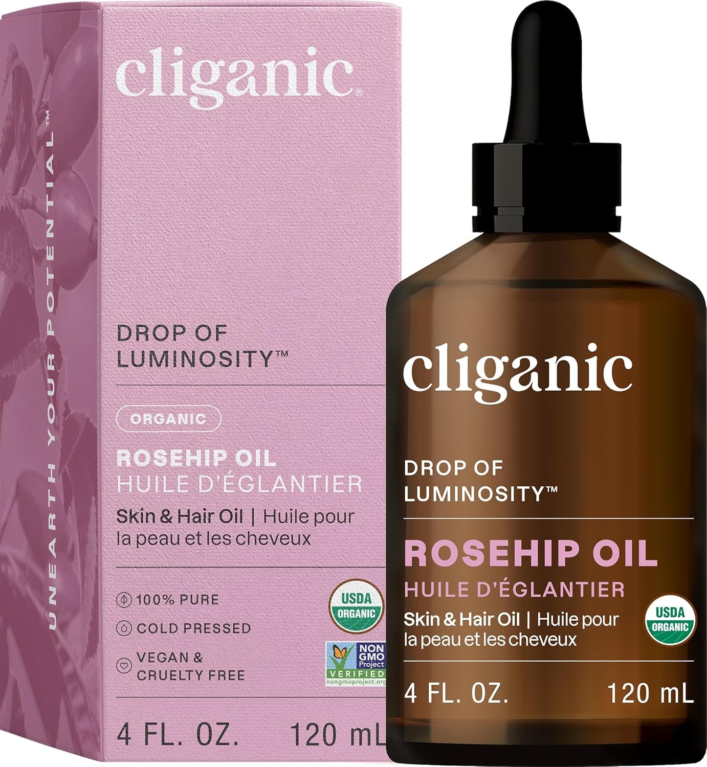 Organic Rosehip Seed Oil for Face - 100% Pure, Cold-Pressed Face Oil for Glowing Skin & Hair