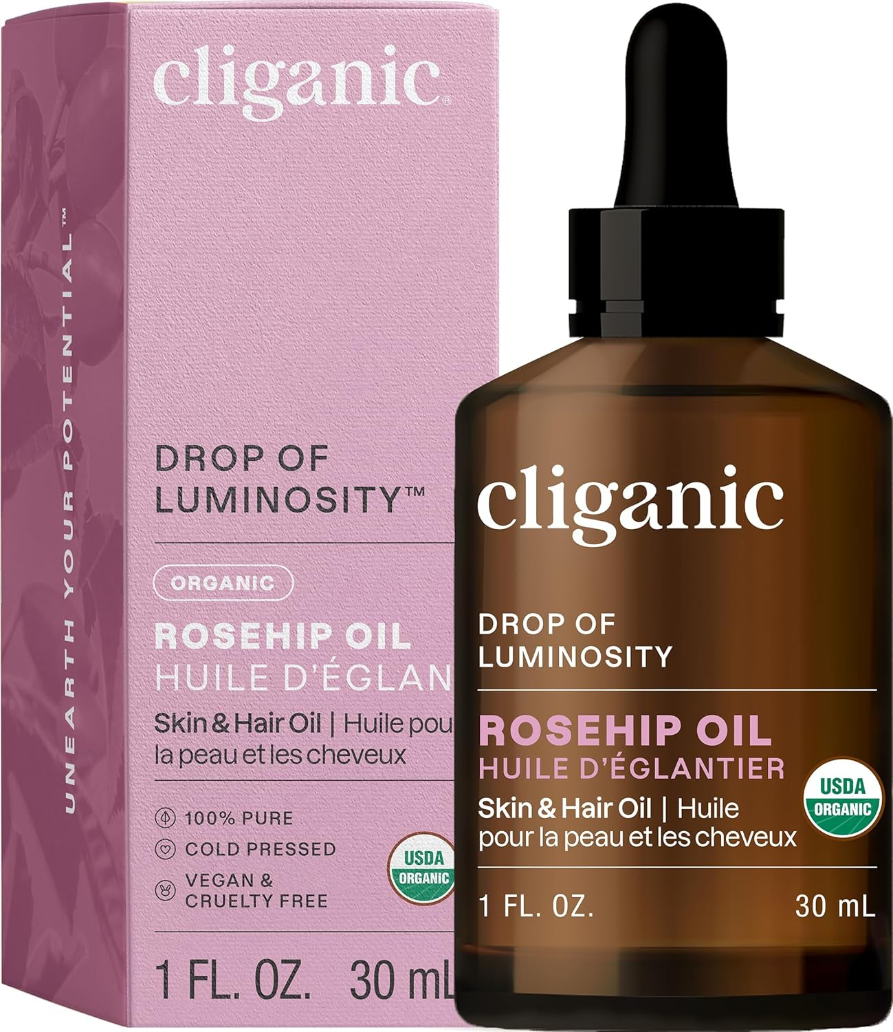 Organic Rosehip Seed Oil for Face - 100% Pure, Cold-Pressed Face Oil for Glowing Skin & Hair