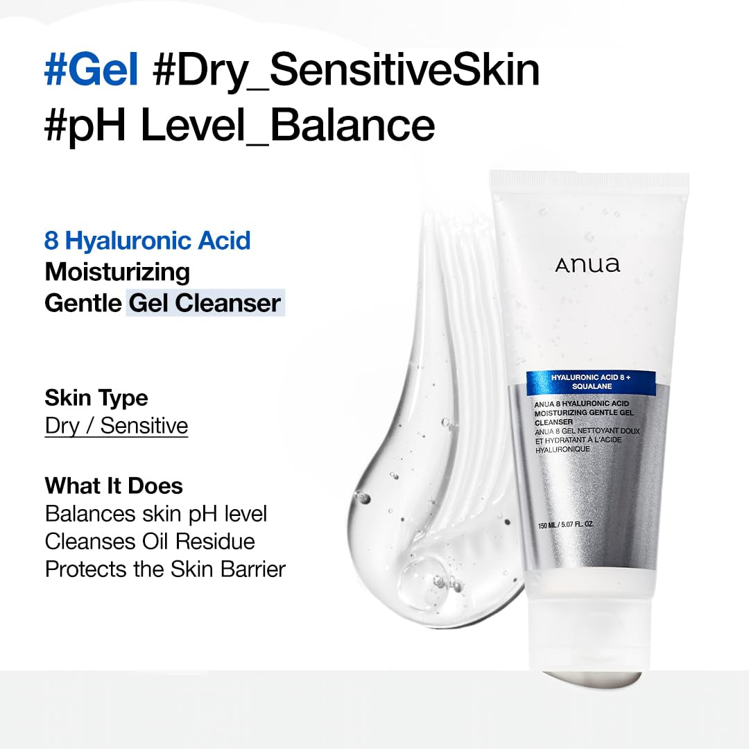 Moisturizing Gentle Gel Cleanser with Hyaluronic Acid, Squalane, and Ceramide - pH Balanced Foaming Facial Cleanser for Daily Hydration (150ml / 5.07 fl oz)