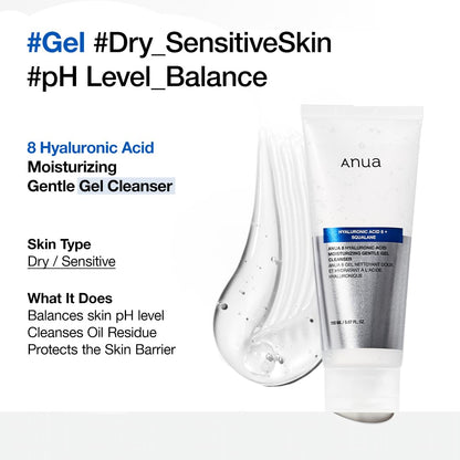 Moisturizing Gentle Gel Cleanser with Hyaluronic Acid, Squalane, and Ceramide - pH Balanced Foaming Facial Cleanser for Daily Hydration (150ml / 5.07 fl oz)