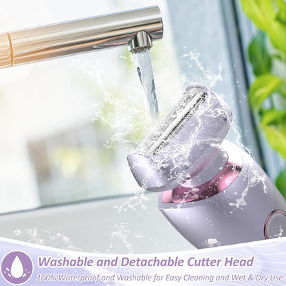Women's Electric Shaver for Legs and Body - Waterproof Portable Hair Trimmer for Pubic, Underarm, and Bikini Areas, USB Rechargeable, Painless Design (Purple)