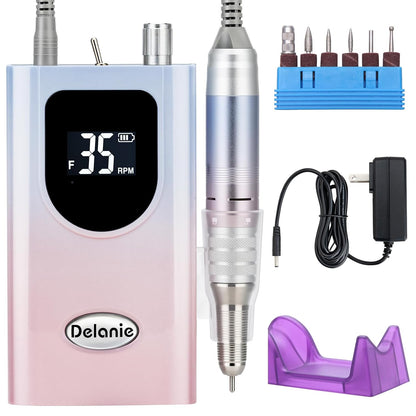 Professional 35000 RPM Rechargeable Nail Drill - High Torque Purple file for Acrylic & Gel Nails