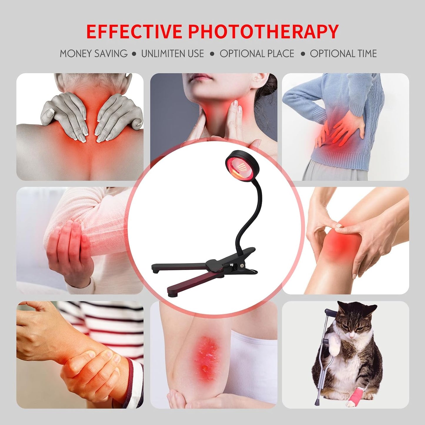 Professional Red Light Therapy Device for Facial Treatment - 40 LED, 660 Nm with Clip for Home Skincare and Chronic Pain Management