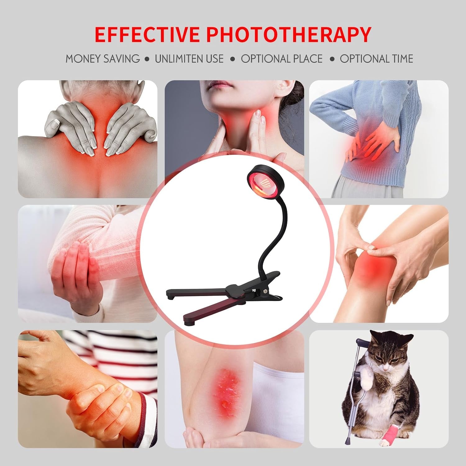 Professional Red Light Therapy Device for Facial Treatment - 40 LED, 660 Nm with Clip for Home Skincare and Chronic Pain Management