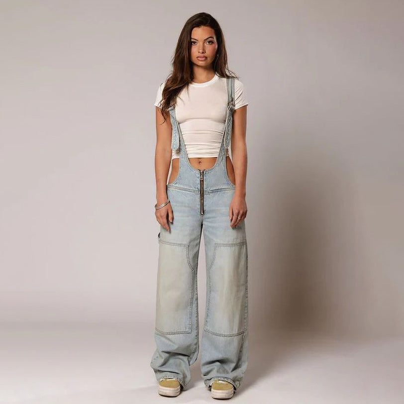 This Y2K Zipper Denim Overall is a popular item on many shopping platforms, characterized by its loose, wide-leg fit, zipper details, and streetwear style