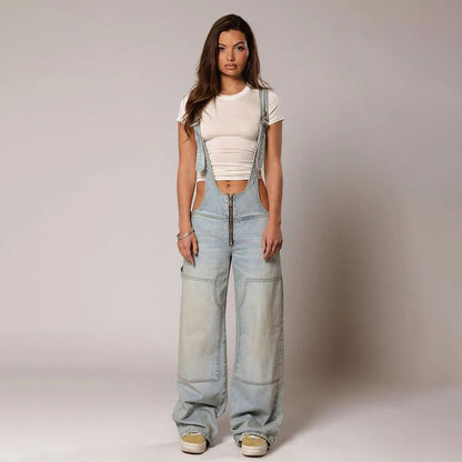 This Y2K Zipper Denim Overall is a popular item on many shopping platforms, characterized by its loose, wide-leg fit, zipper details, and streetwear style