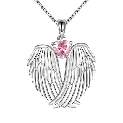 Jewelry on Clearance！Necklaces for Women Angel Wings Necklace 925 Silver Guardian Angel Wings Pendant Birthstone Necklace for Women Jewelry Gifts